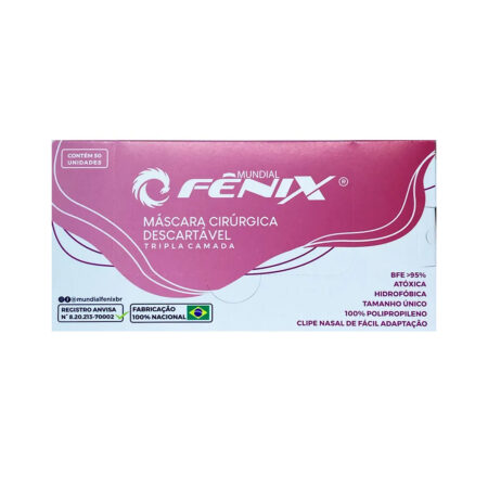 Máscara Cirúrgica Descartável Fênix Rosa 50 unidades