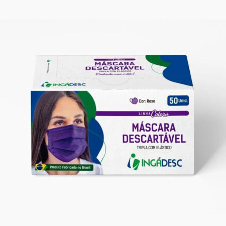 Máscara Cirúrgica Descartável Ingadesc Roxo 50 unidades