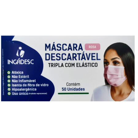 Máscara Descartável Ingadesc Rosa 50 unidades
