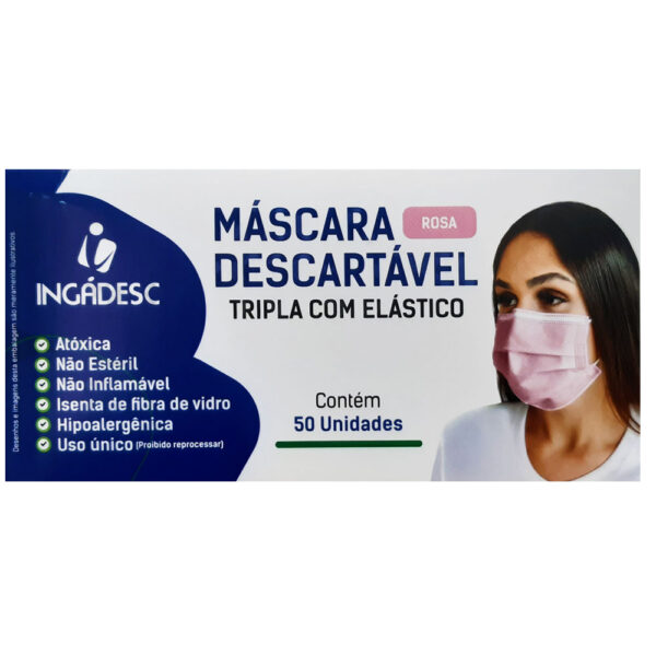 Máscara Descartável Ingadesc Rosa 50 unidades