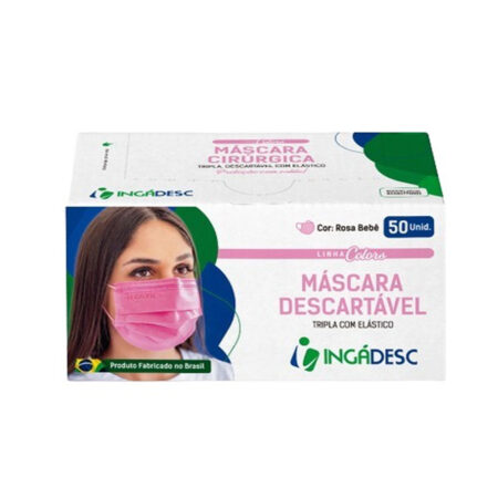 Máscara Descartável Ingadesc Rosa Bebe 50 unidades