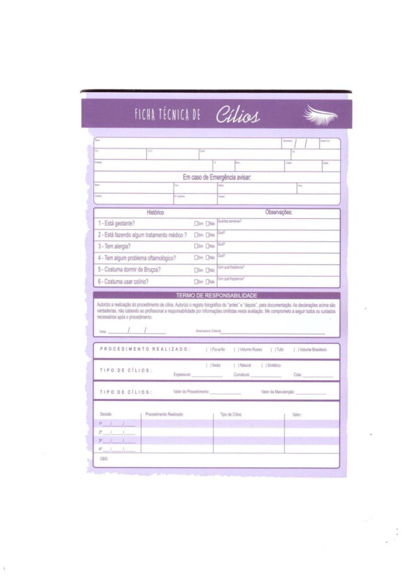 Ficha Técnica de Cílios