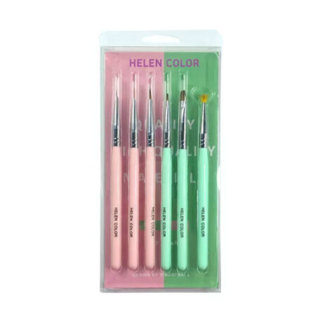 Kit Pincel Helen Color Rosa e Verde 6 unidades