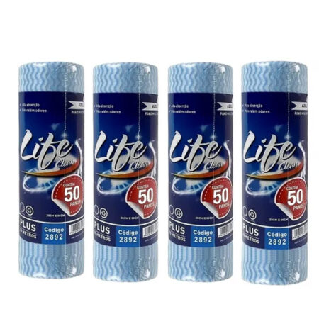 Kit 4 Pano Multiuso Life Clean Azul 50 unidades #PG3