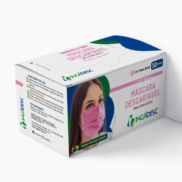 Máscara Descartável Ingadesc Rosa Bebe 50 unidades - Image 3