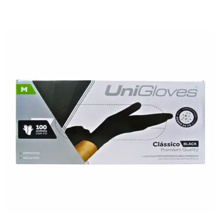 Luva UniGloves Preta Com Pó Tamanho M