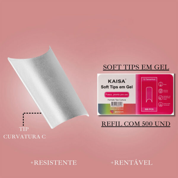 Tips Soft Gel Curvatura C Transparente Fosca Kaisa 500 unidades - Imagem 2