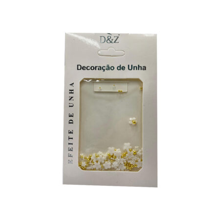 Kit Decoração para Unhas Caviar Dourado e Flor