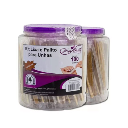 Kit Lixa e Palito Tradicional Pote HigiBeauty 100 unidades