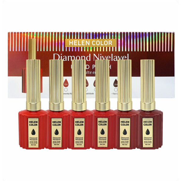 Kit Esmalte em Gel Helen Color Nivelavel Vermelho 6 unidades