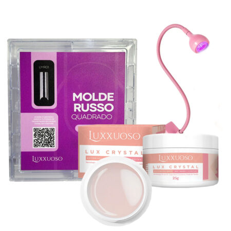Kit Gel Luxxuoso Lux Crystal  + Molde Russo Quadrado + Mini Cabine Led Uv Rosa