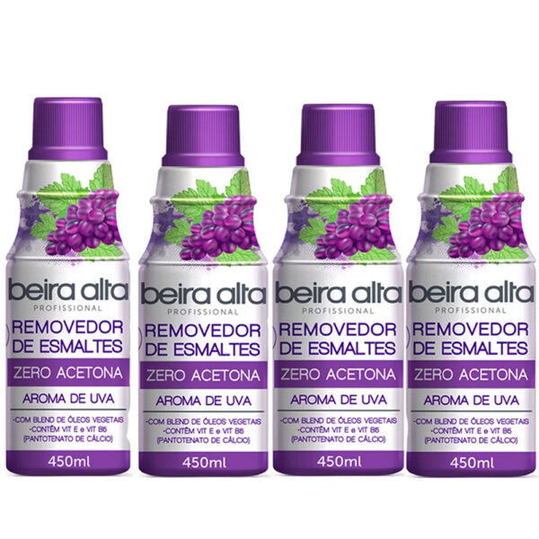Kit 4 Removedor Beira Alta Zero Acetona Uva 450ml