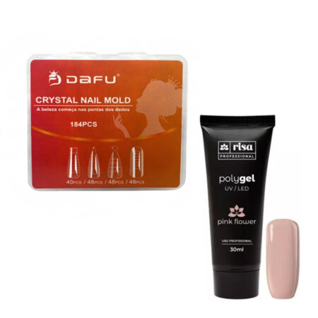 Kit Molde F1 Crystal Nail Mix Dafu 184 unidades + Polygel Risa Bisnaga Pink Flower 30ml