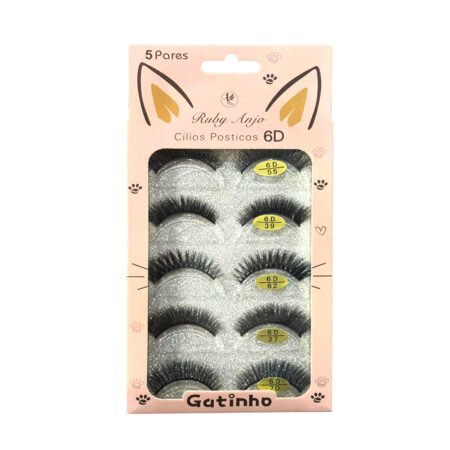 Cilios Postiço 6D Gatinho Ruby Anjo 5 Pares