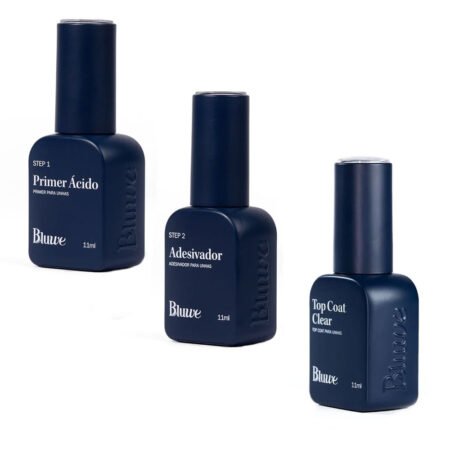 Kit Bluwe Step 1 Primer Ácido+ Step 2 Adesivador + Top Coat Clear 11ml