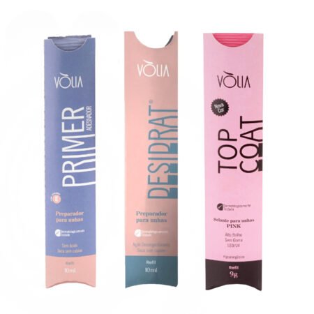 Kit Primer Adesivador Volia Sache 10ml + Desidrat Volia Sache 10ml + Top Coat Volia Pink Refil 9g