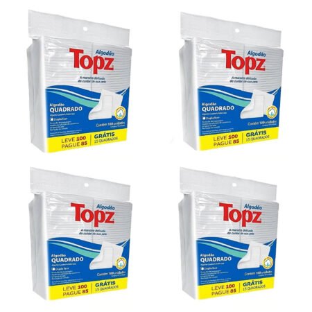Kit 4 Algodão Quadrado Topz 100 unidades #PG3