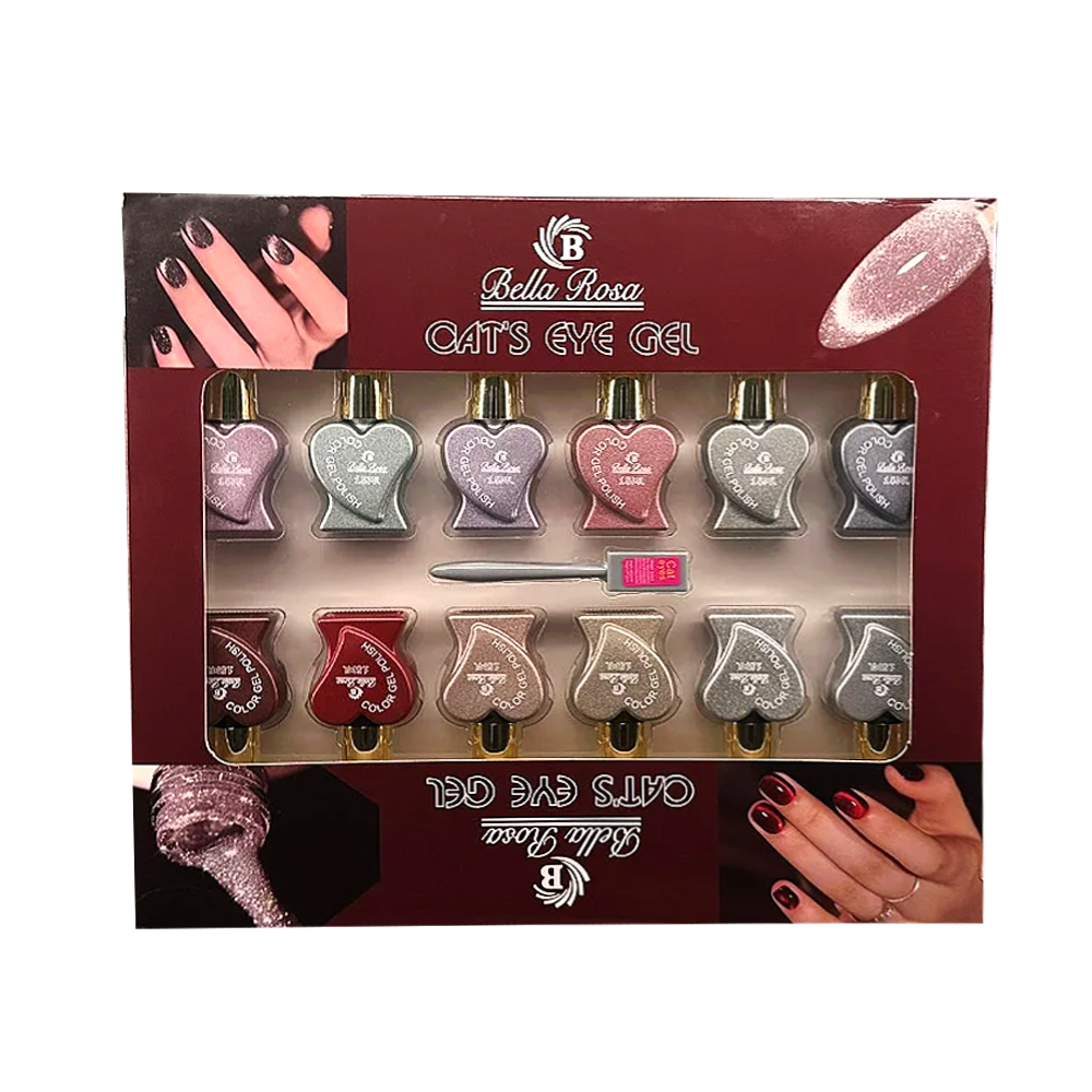 Kit Esmalte em Gel Bella Rosa Olho de Gato 12 unidades