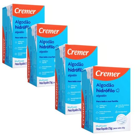 Kit 4 Algodão Hidrófilo 25g Cremer #PG3