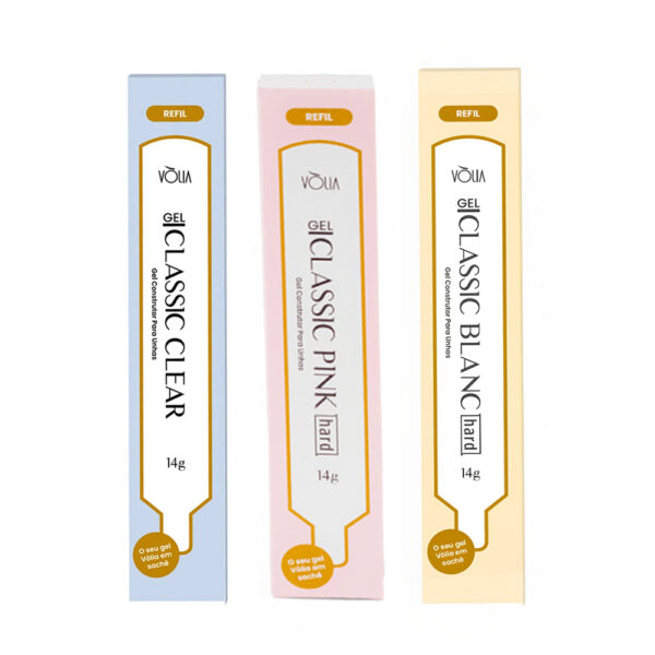 Kit 3 Gel Volia Classic Clear + Classic Pink Hard + Classic Blanc Hard