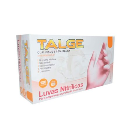 Luva Nitrílica Talge sem pó Rosa Tamanho G 100 unidades