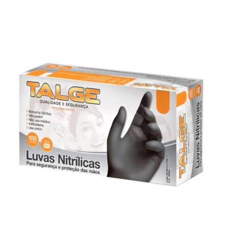 Luva Nitrílica Talge sem Pó Preta Tamanho M 100 unidades