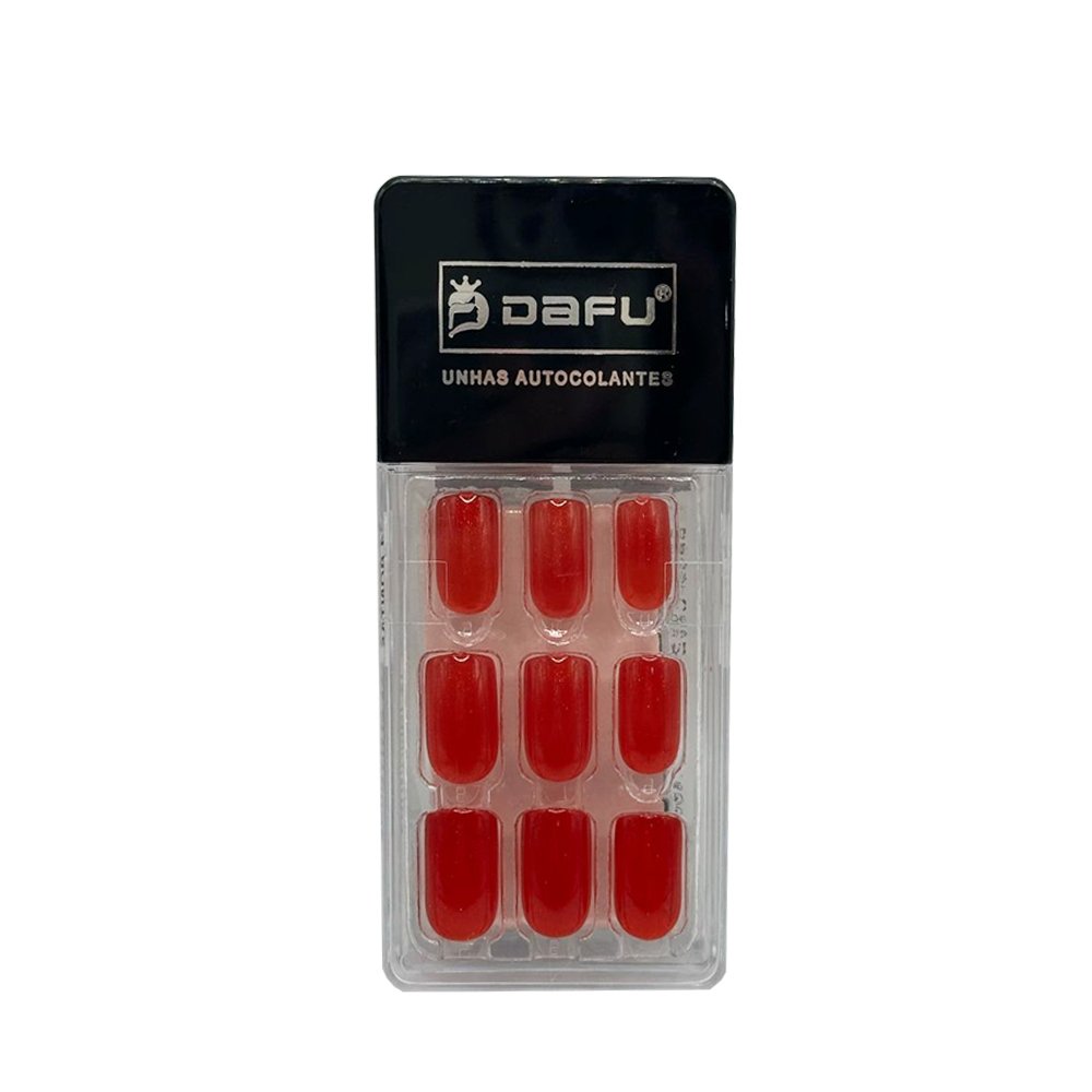 Unha Postiça Vermelho Glitter Quadrada Dafu 24 unidades