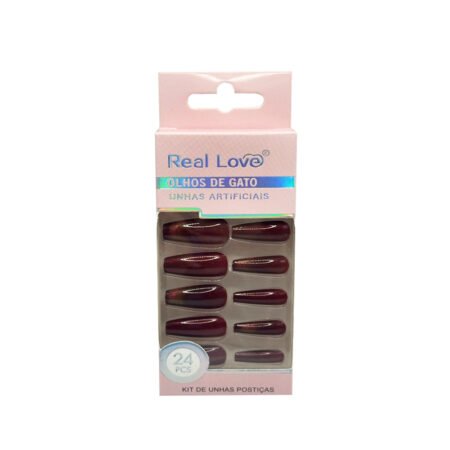 Unha Postiça Bailarina Vermelho Olho de Gato Real Love 24 unidades