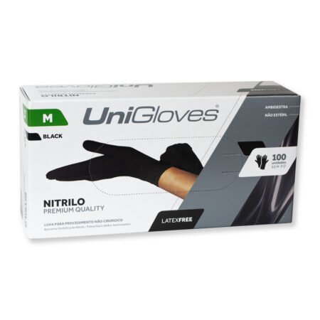 Luva UniGloves Preta Sem Pó Tamanho M