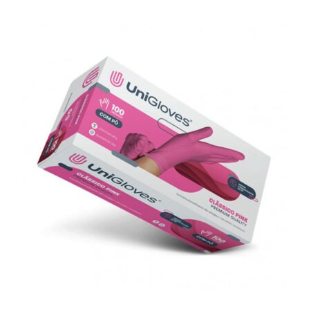 Luva UniGloves Pink Com Pó Tamanho M