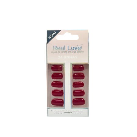 Unhas Postiça Quadrada Vermelho Real Love 24 unidades
