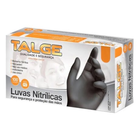 Luva Nitrílica Talge Sem Pó Preta Tamanho P 100 unidades