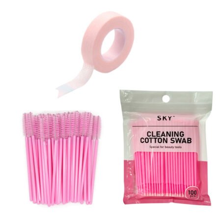 Kit Fita Micropore Rosa + Escovinha de Cilios + Microbrush Para Remoção de Cílios Sky