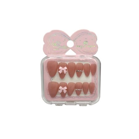 Unha Postiça Art Nails Almond  Laço  Rosa Bella Rosa