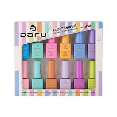 Kit Esmalte em Gel 3 em 1 Dafu Tons Pasteis 12 unidades