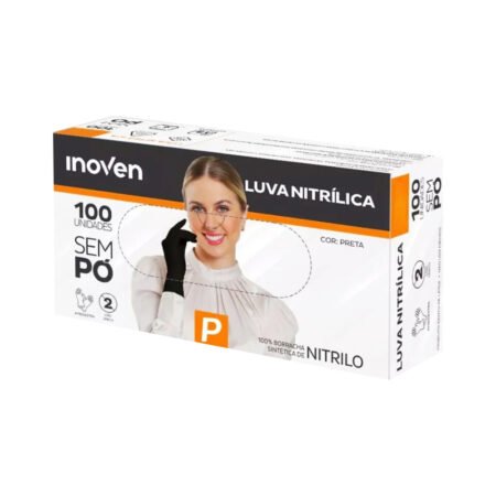 Luva Nitrilica Inoven Preta Sem Pó Tamanho P