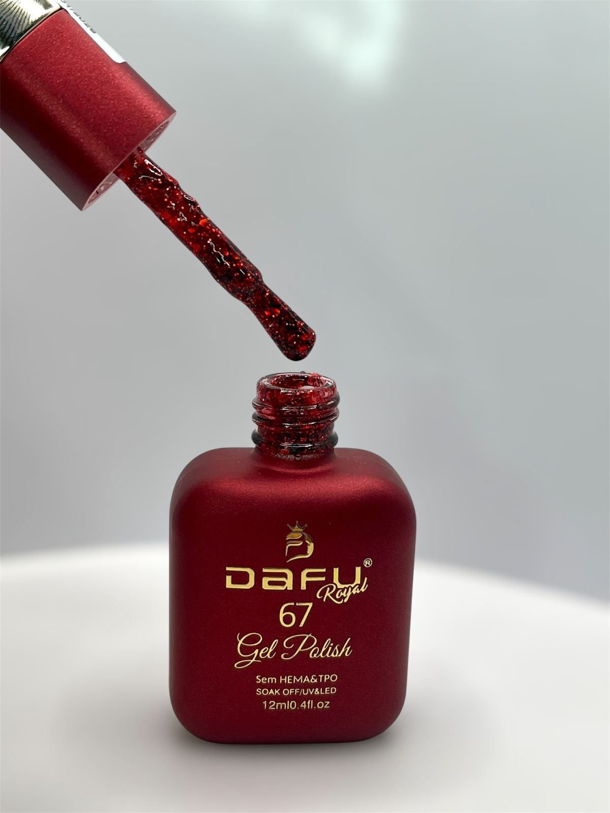 Esmalte em Gel Royal Dafu Vermelho Glitter Flocado 12ml 67 - Imagem 2