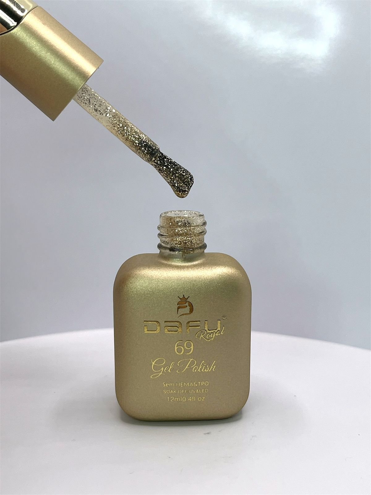 Esmalte em Gel Royal Dafu Dourado Glitter Fino 12ml 69 - Imagem 2